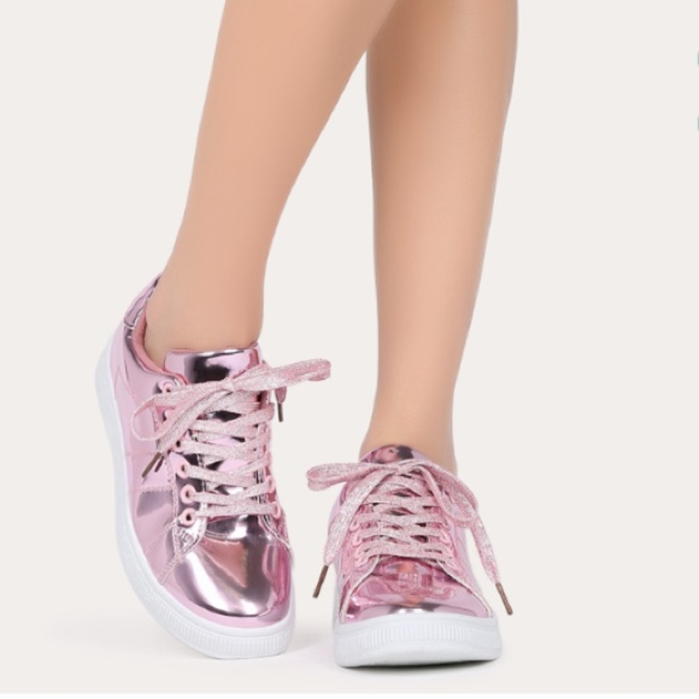 PINK METALLIC LACE UP SNEAKERS